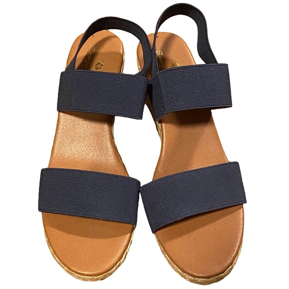 Tommy Bahama navy blue Sakura espadrille elastic wedge sandal heels size 10M - Picture 4 of 8